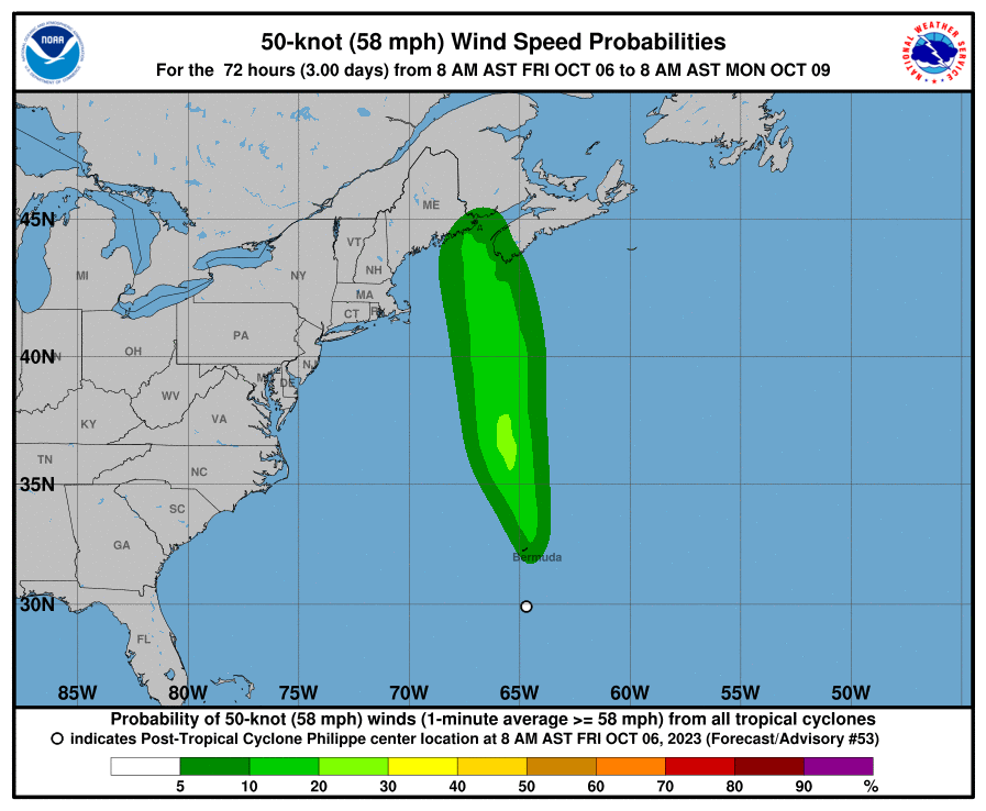 50 Knot Wind Speed Probabilities - 72 Hours