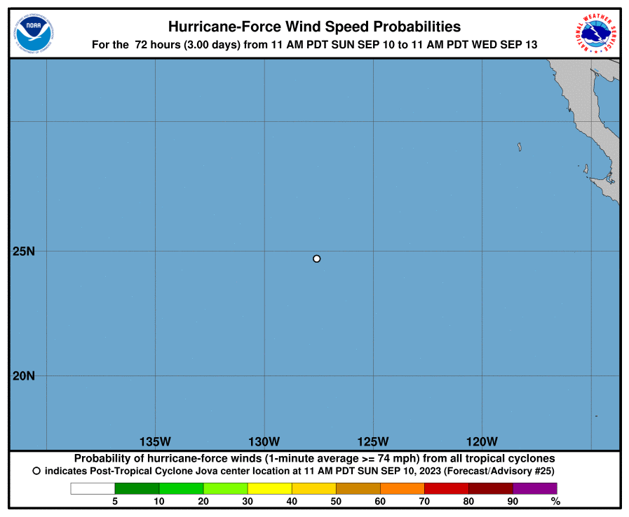Hurricane Force Wind Speed Probabilities - 72 Hours