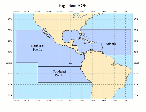 [map of High Seas Forecast Area of Responsibility]