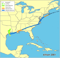 Click for a larger map of the Allison 2001 Tropical Storm