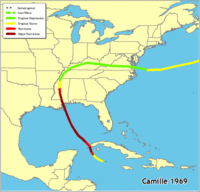Click for a larger map of Hurricane Camille 1969