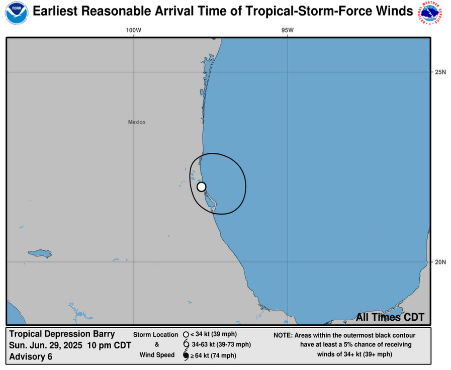 Earliest Reasonable Time of Arrival of 34-knot winds