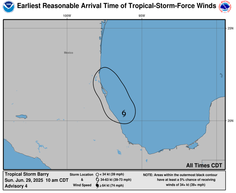 Earliest Reasonable Time of Arrival of 34-knot winds