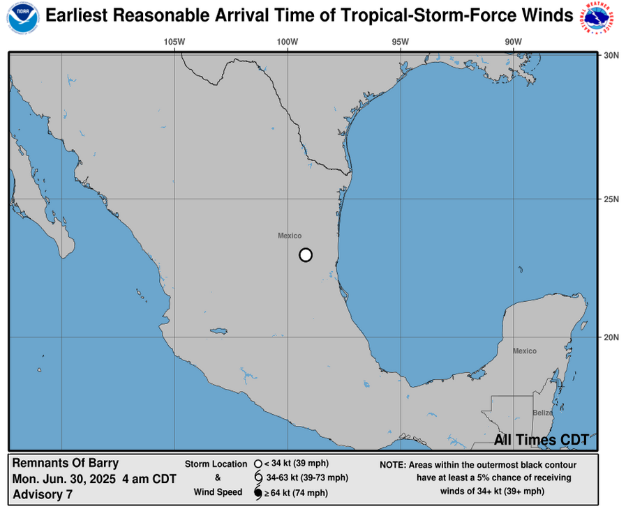 Earliest Reasonable Time of Arrival of 34-knot winds