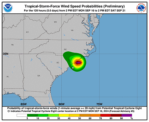 Potential Tropical Cyclone Eight 34-Knot Wind Speed Probabilities