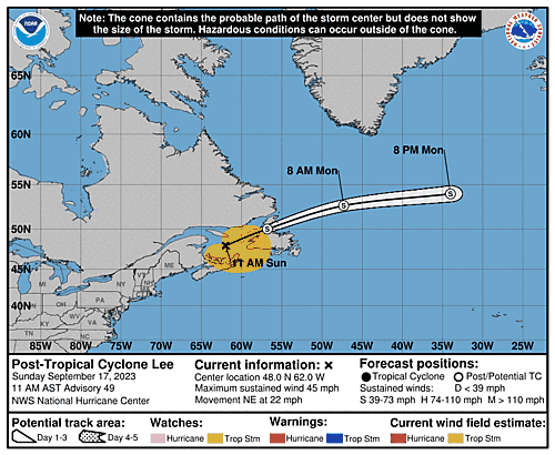 Hurricane Lee 5-Day Uncertainty Track Image