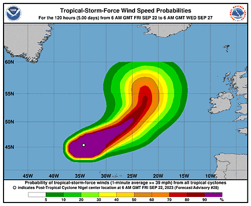 Tropical Storm Nigel 34-Knot Wind Speed Probabilities