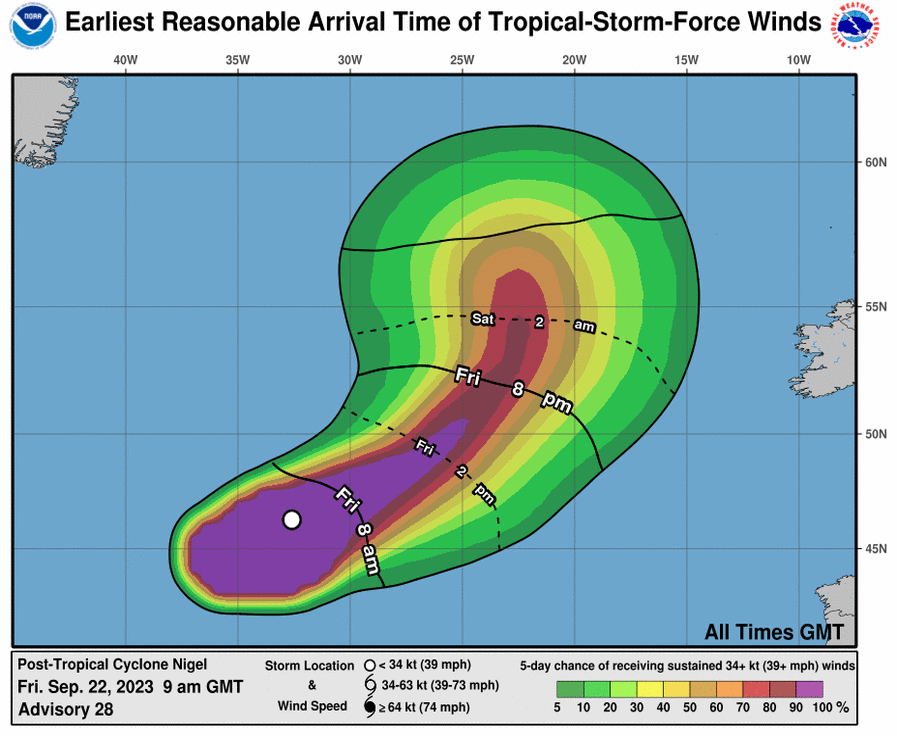 Most Reasonable Arrival Time of Tropical-Storm-Force Winds