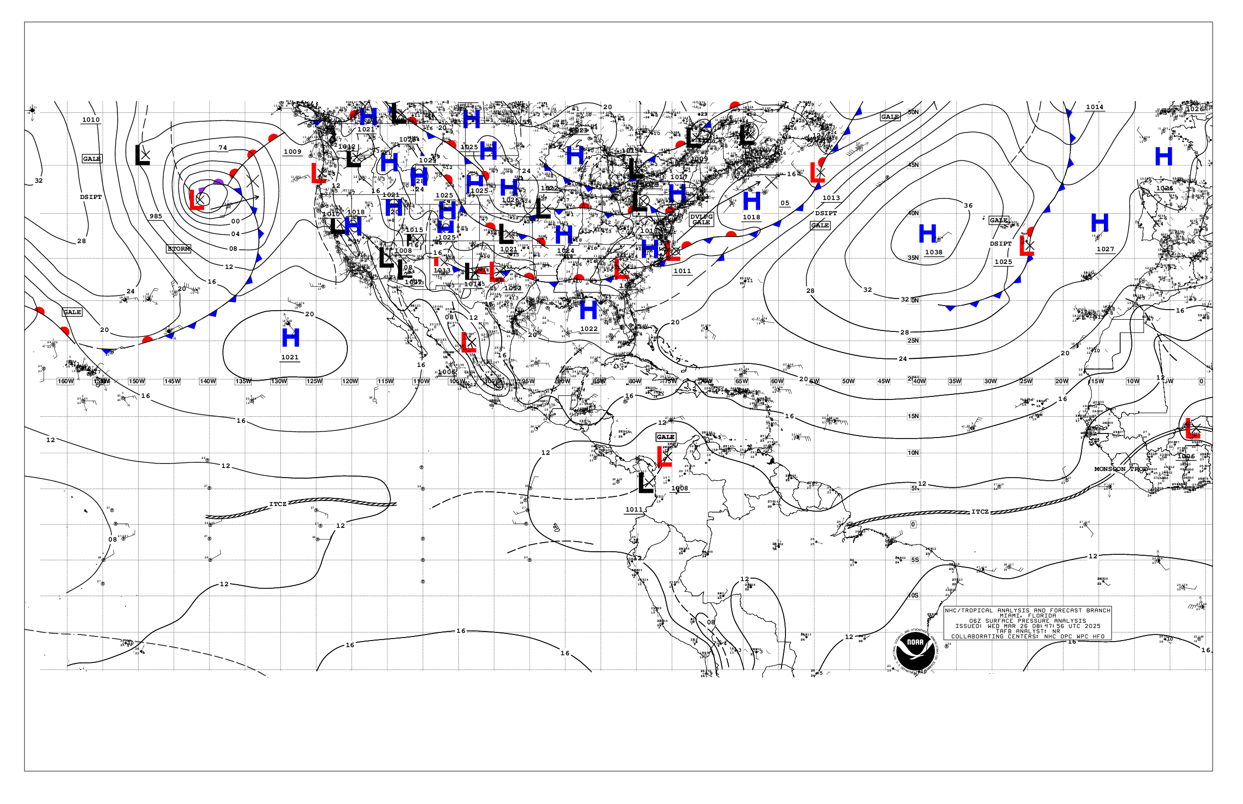 Low Resolution Wide Area Tropical Surface Analysis & NWS Unified Surface Analysis