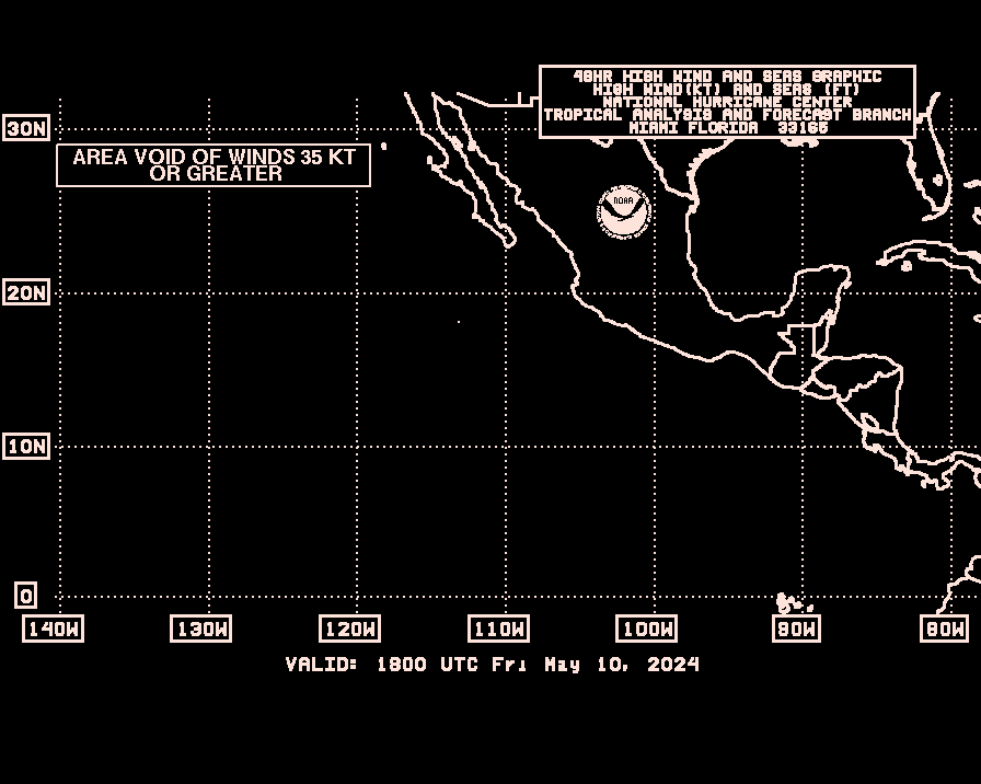 Map of East Pacific with 48HR High Wind/Wave Warning