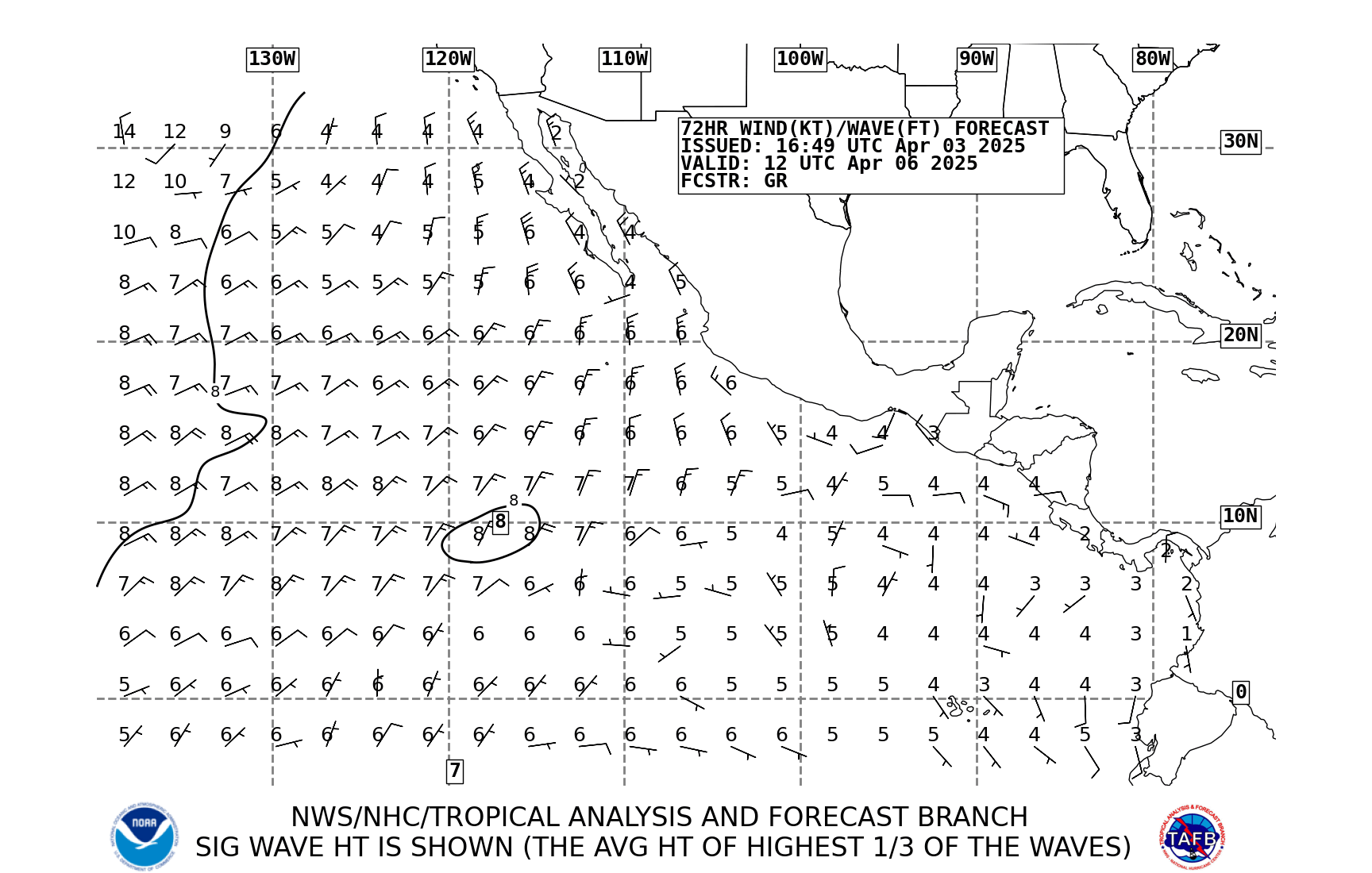 Eastern Pacific Wind/Wave Forecasts - 24 hours