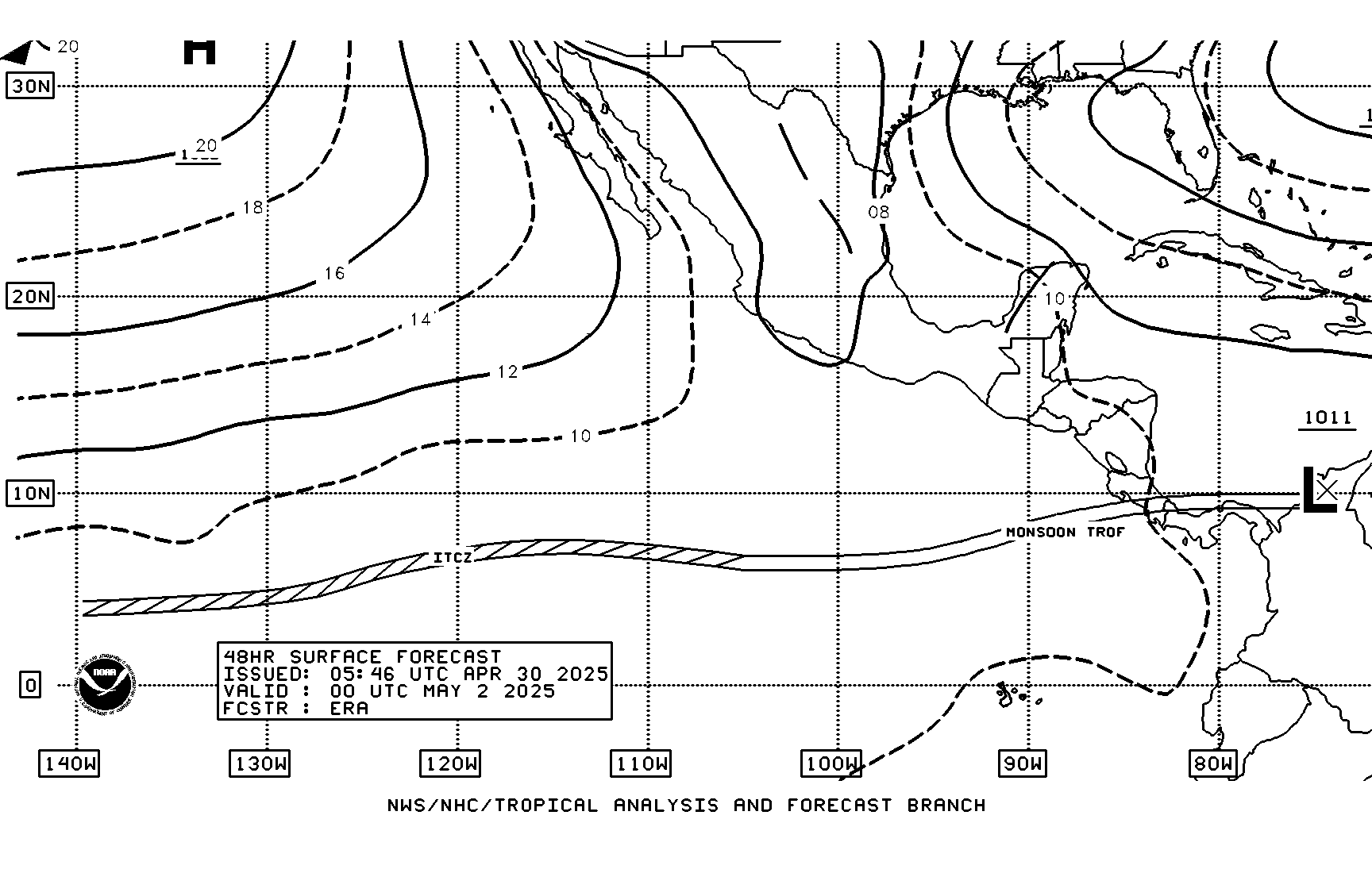 Eastern Pacific Surface Forecast - 24 hours