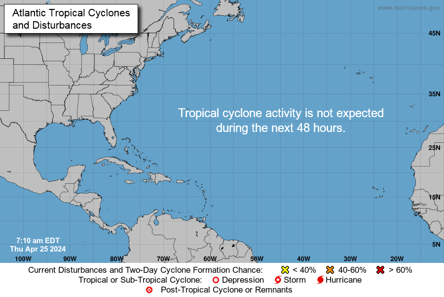 There are no tropical cyclones in the Atlantic at this time.