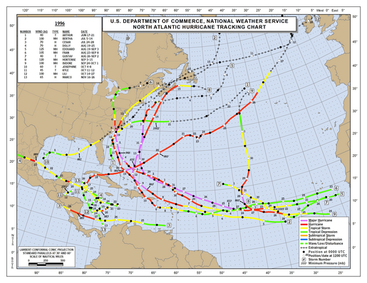 1996 North Atlantic Hurricane Season Track Map