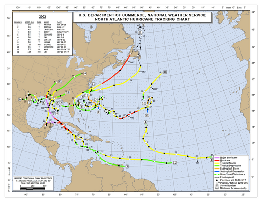 2002 North Atlantic Hurricane Season Track Map