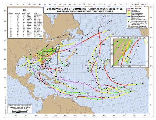 2004 North Atlantic Hurricane Season Track Map