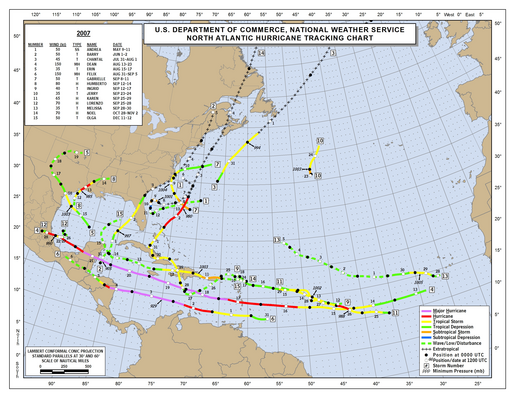 2007 North Atlantic Hurricane Season Track Map