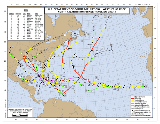 2008 North Atlantic Hurricane Season Track Map