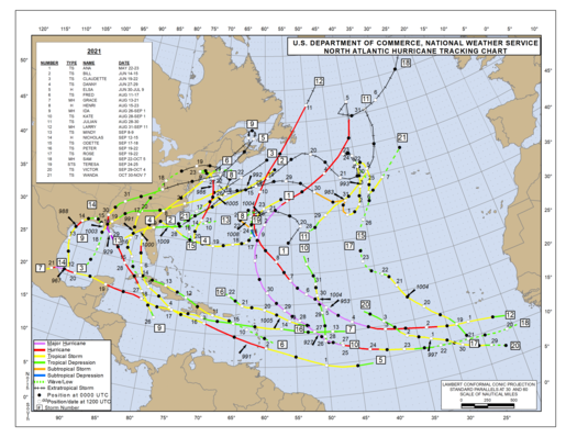 2021 North Atlantic Hurricane Season Track Map