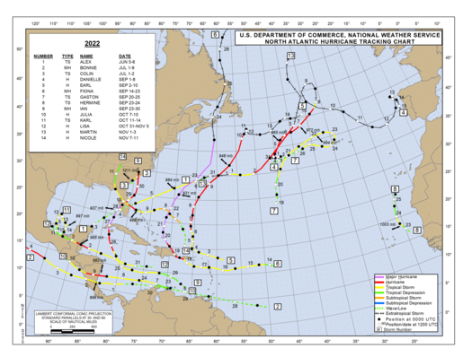 2022 North Atlantic Hurricane Season Track Map