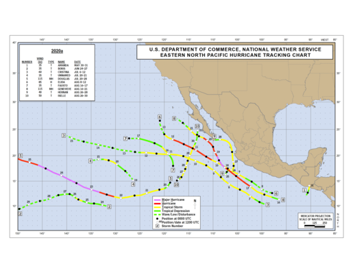 2020 Eastern North Pacific Hurricane Season Track Map Part a